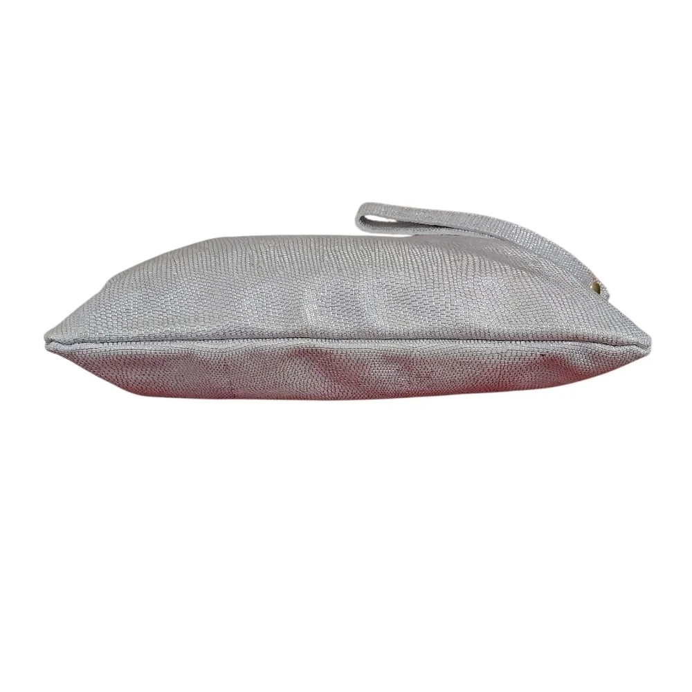 Metallic Laura Di Maggio Silver Snakeskin Iridescent Leather Clutch